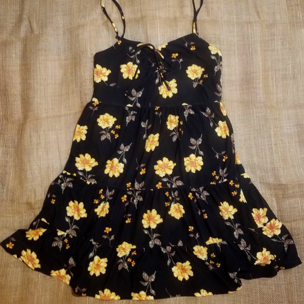 Black Floral Tiered Mini Dress